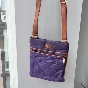 Tory Burch Purple and Tan Quilted Crossbody Bag